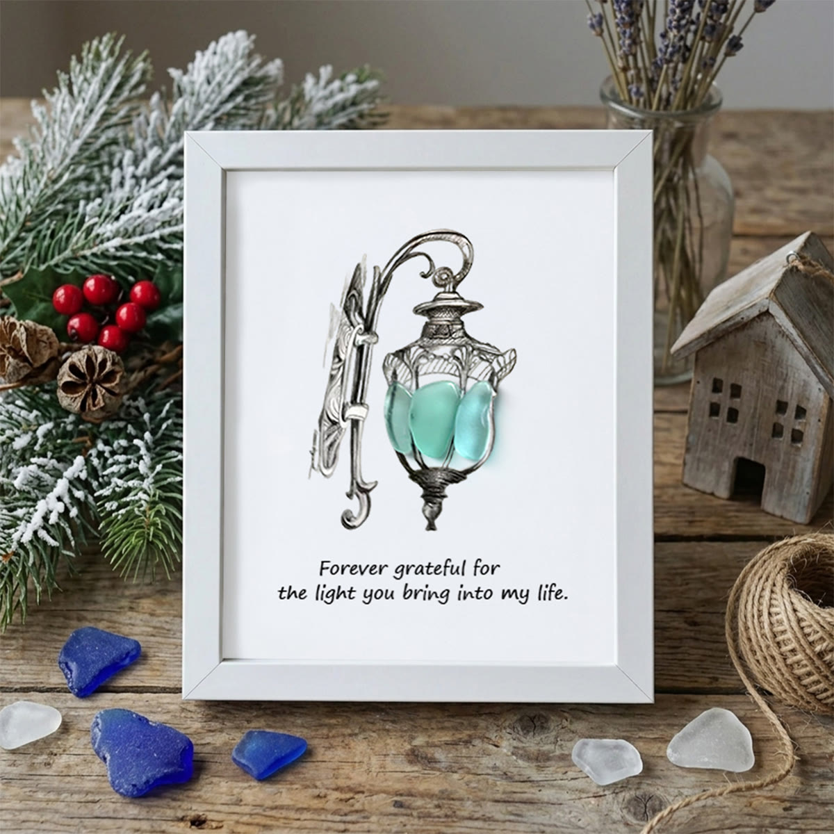 Grateful For The Light You Bring Into My Life Sea Glass Framed Art - White - 8" X 6" - image 12