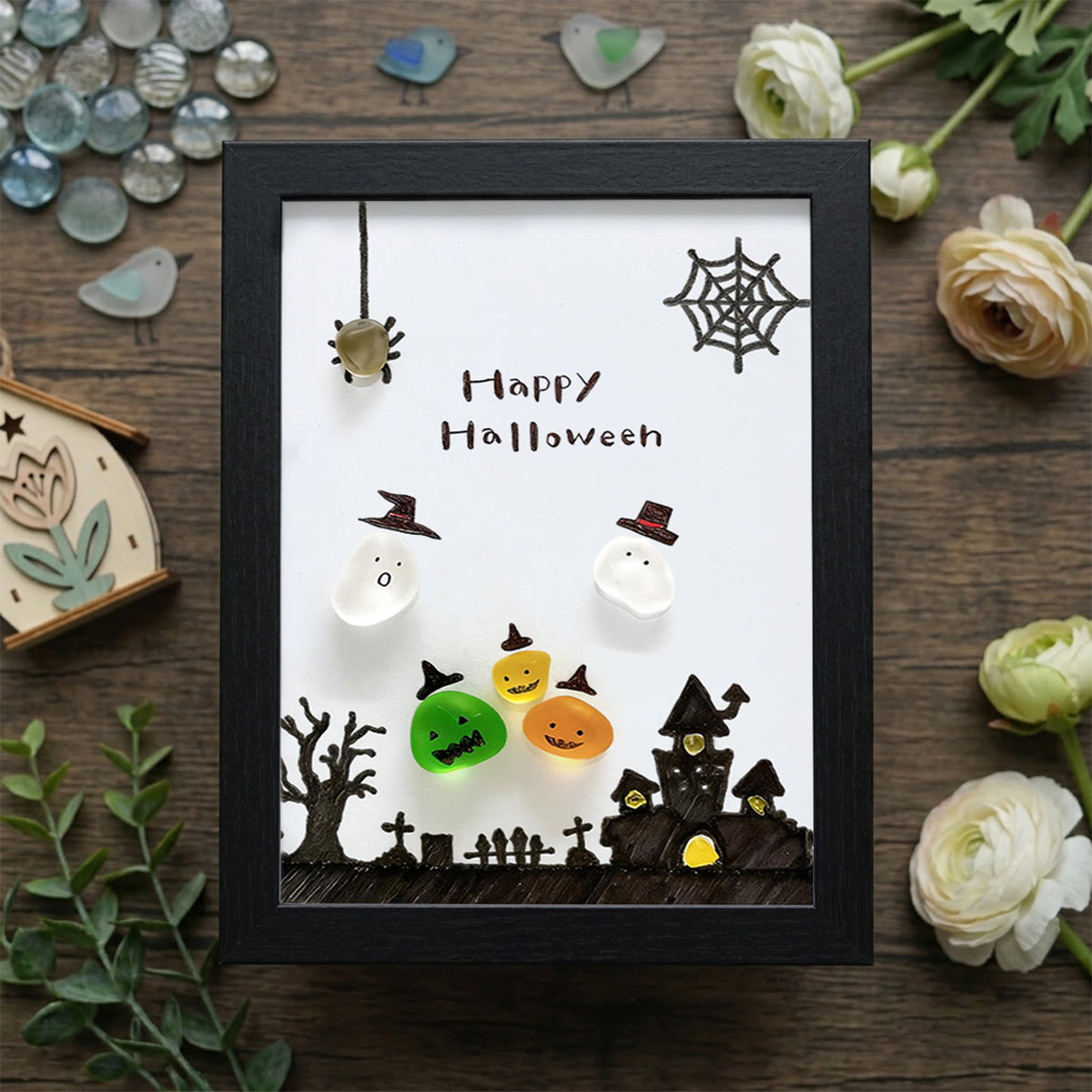 Ghost Happy Halloween Sea Glass Framed Art - Black - 8" X 6" - image 9