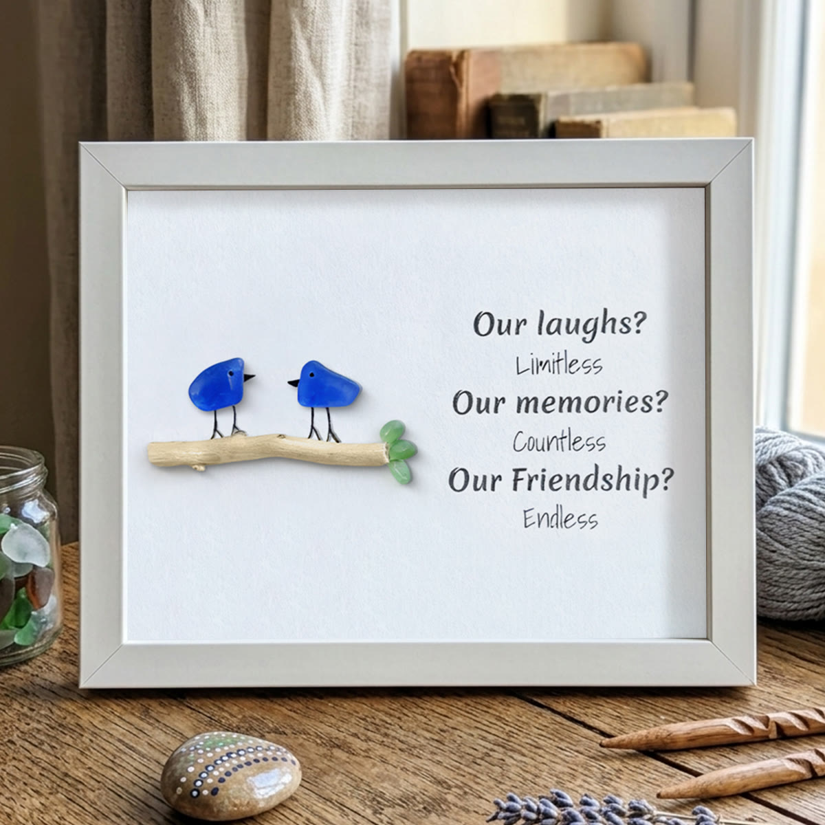 Laughs Memories and Friendship Birds Sea Glass Framed Art - White - 6" X 8" - image 15