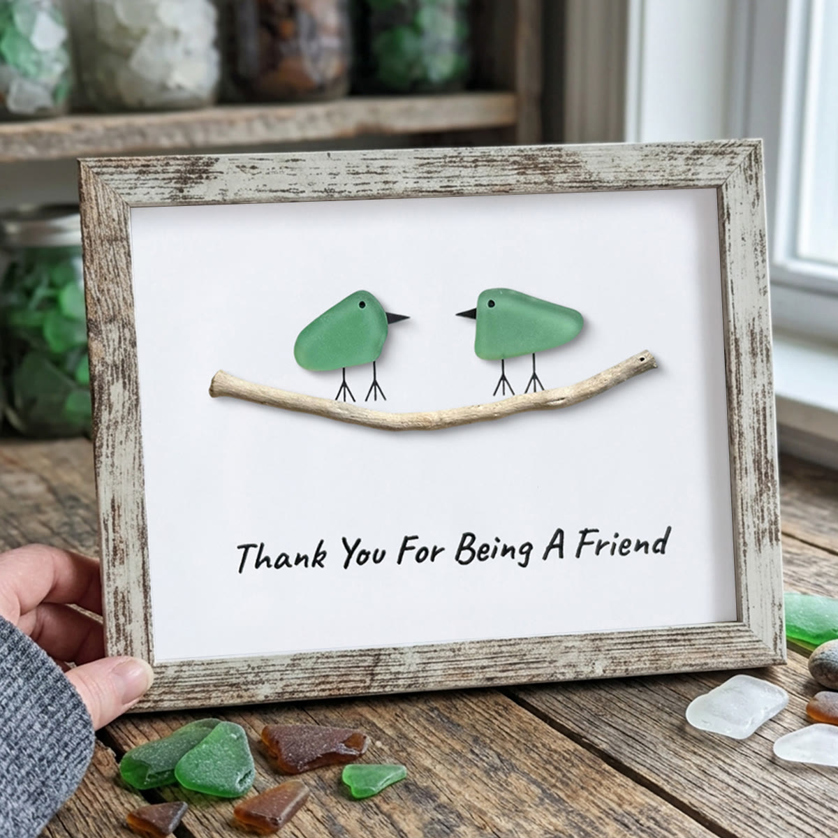 Thank You For Being A Friend Friendship Gift Sea Glass Framed Art - Retro White - 6" X 8" - image 10