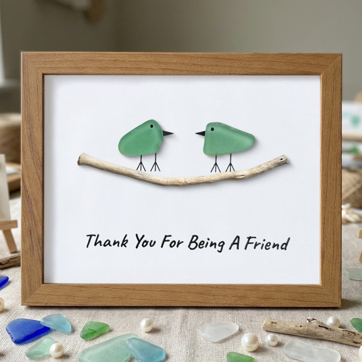 Thank You For Being A Friend Friendship Gift Sea Glass Framed Art - Walnut Brown - 6" X 8" - image 7
