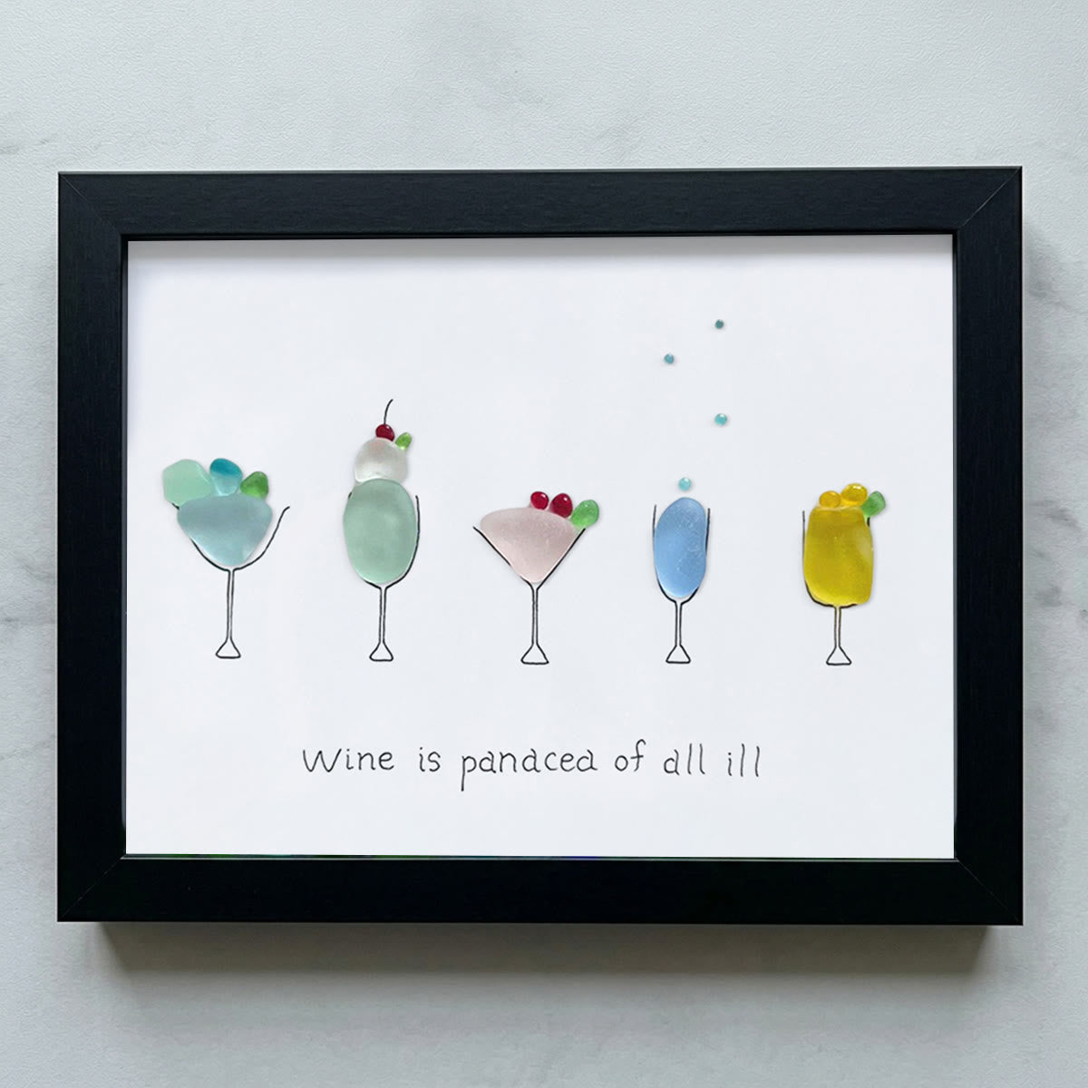 Wine is a panacea of all ill Sea Glass Framed Art - Black - 6" X 8" - image 10