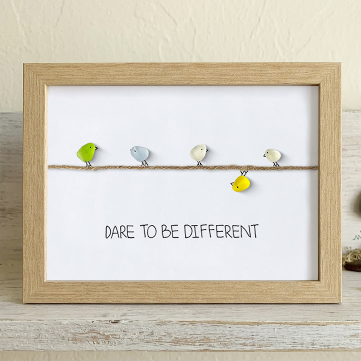 Dare to Be Different Cute Birds Sea Glass Framed Art - Oak - 6" X 8" - image 7