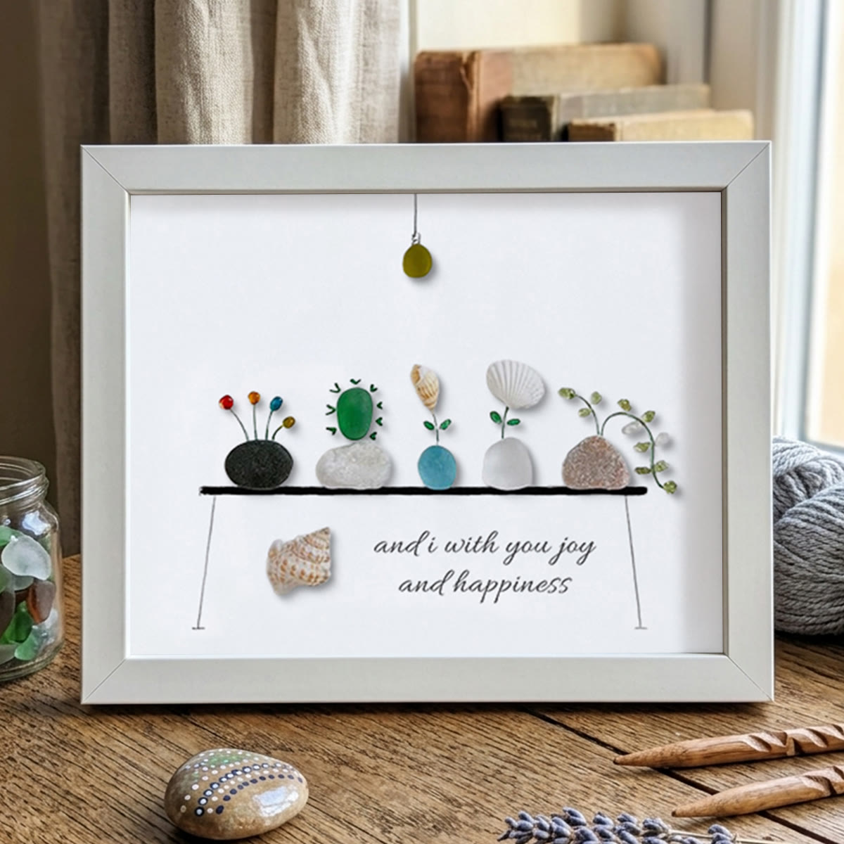 Bring Joy and Happiness to Your Space Sea Glass Framed Art - White - 6" X 8" - image 9
