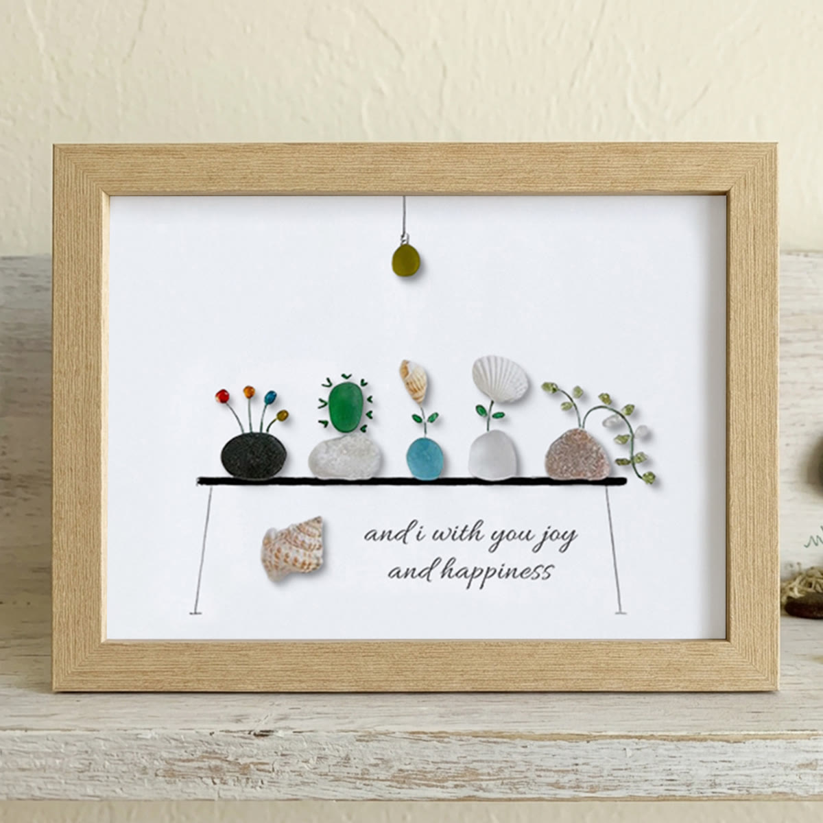 Bring Joy and Happiness to Your Space Sea Glass Framed Art - Oak - 6" X 8" - image 6