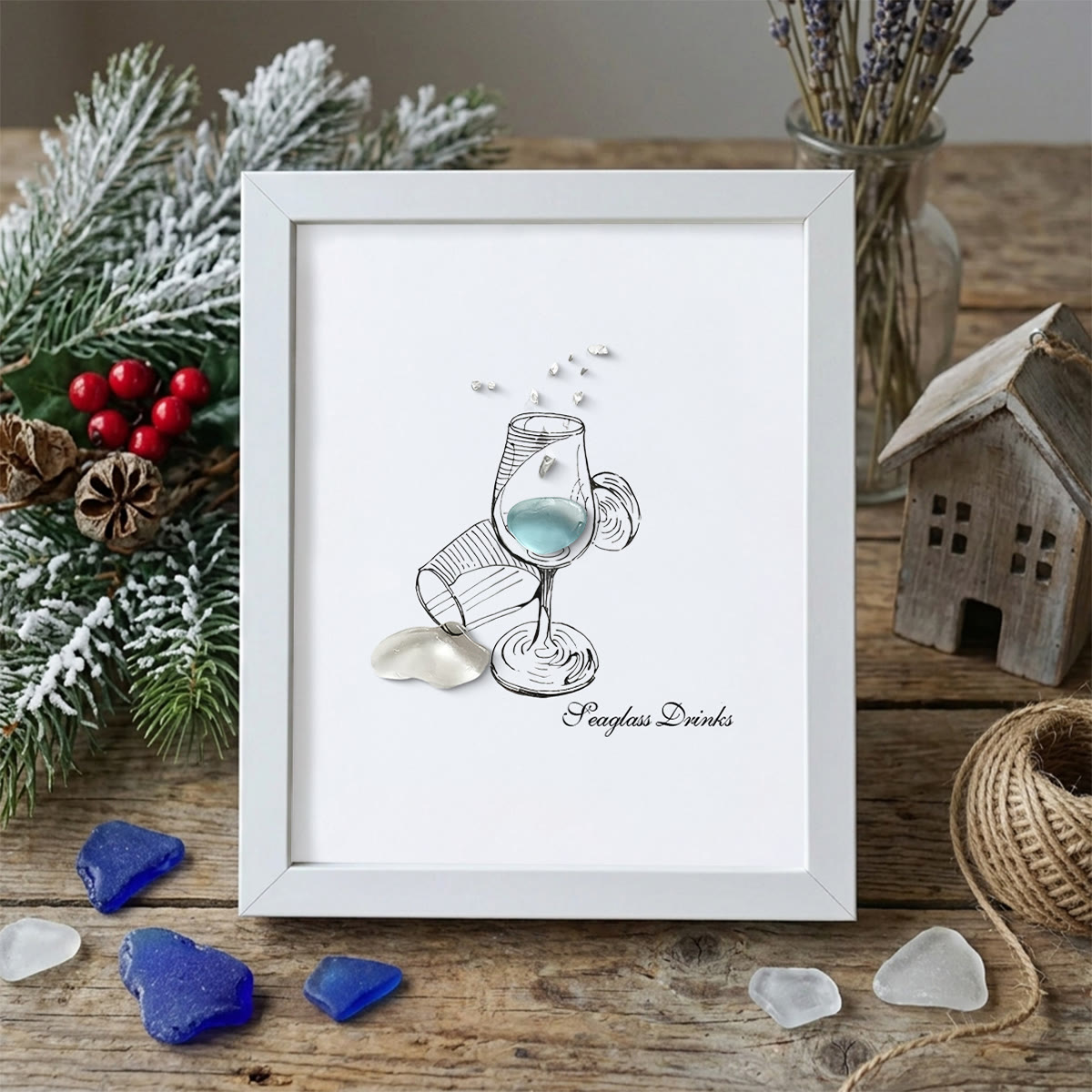 Cocktail Drinks Seaglass Card Artwork With Frame - White - 8" X 6" - image 10
