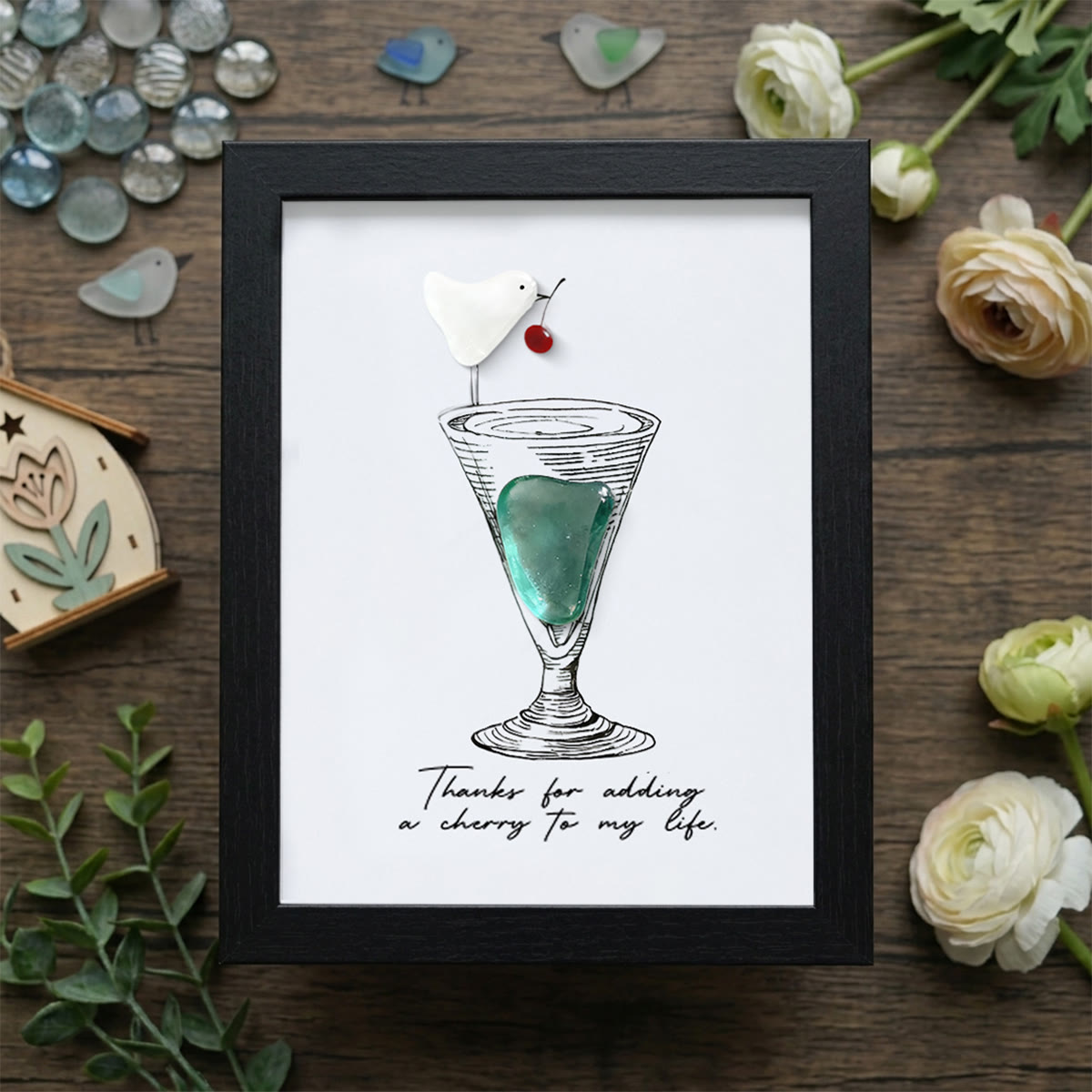 Thanks For Adding A Cherry To My Life Seaglass Card Artwork With Frame - Black - 8" X 6" - image 10