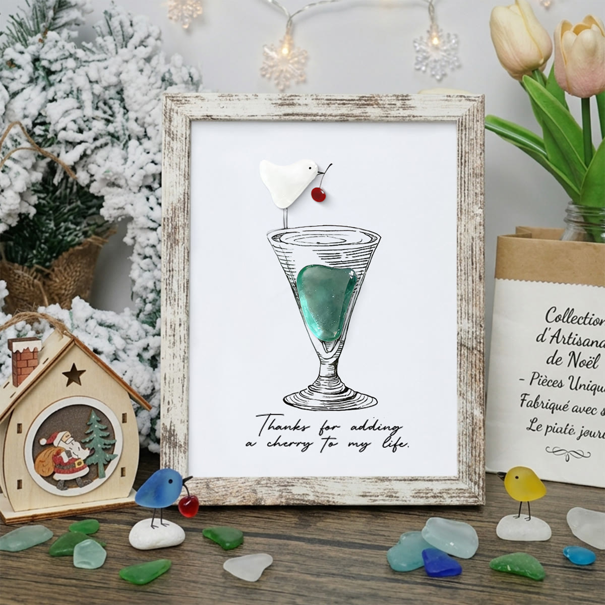 Thanks For Adding A Cherry To My Life Seaglass Card Artwork With Frame - Retro White - 8" X 6" - image 12
