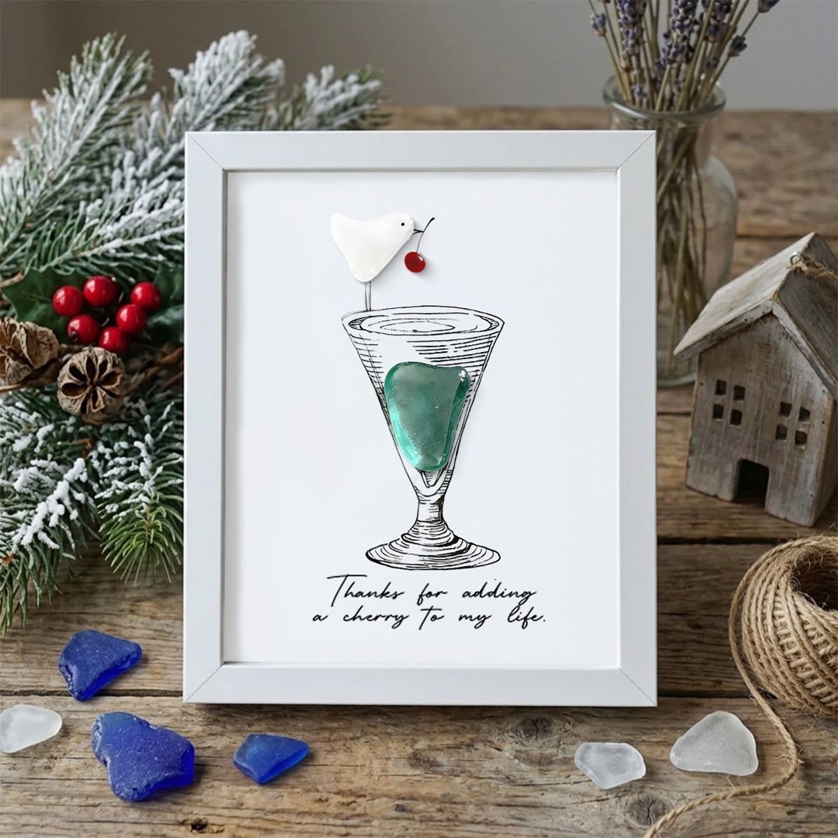 Thanks For Adding A Cherry To My Life Seaglass Card Artwork With Frame - White - 8" X 6" - image 11