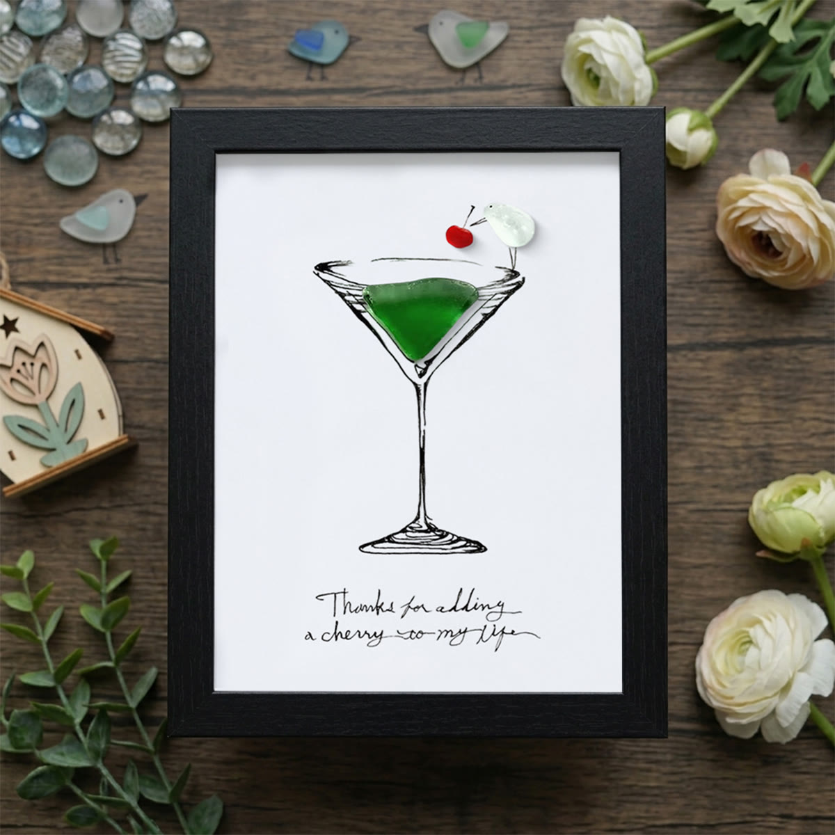 Thanks For Adding A Cherry To My Life Seaglass Card Artwork With Frame - Black - 8" X 6" - image 9