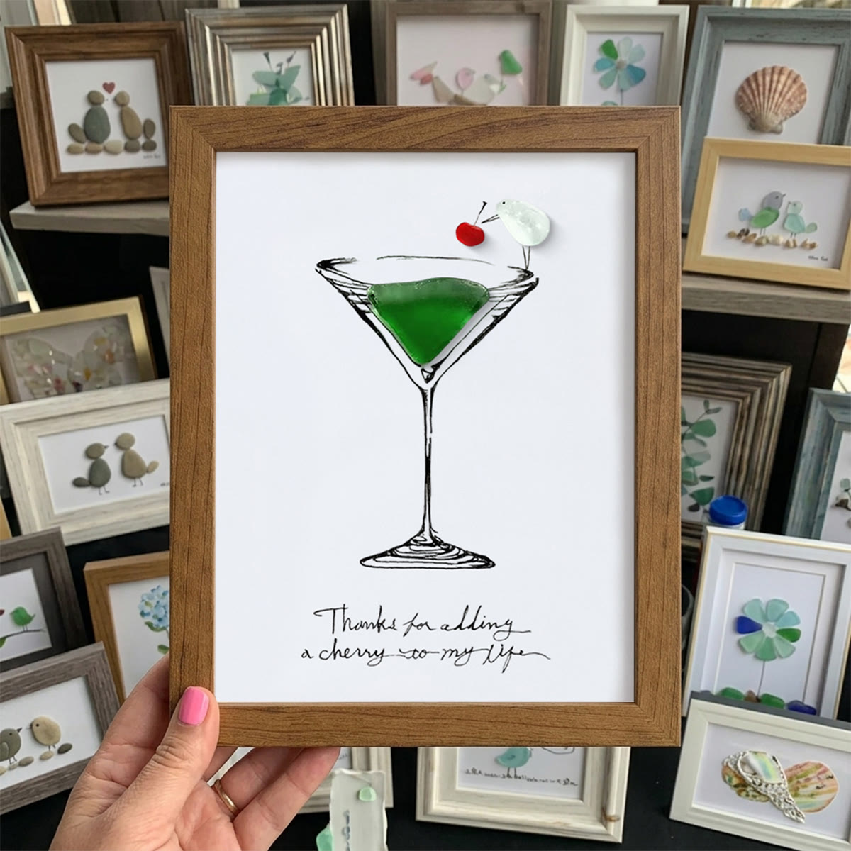 Thanks For Adding A Cherry To My Life Seaglass Card Artwork With Frame - Walnut Brown - 8" X 6" - image 8