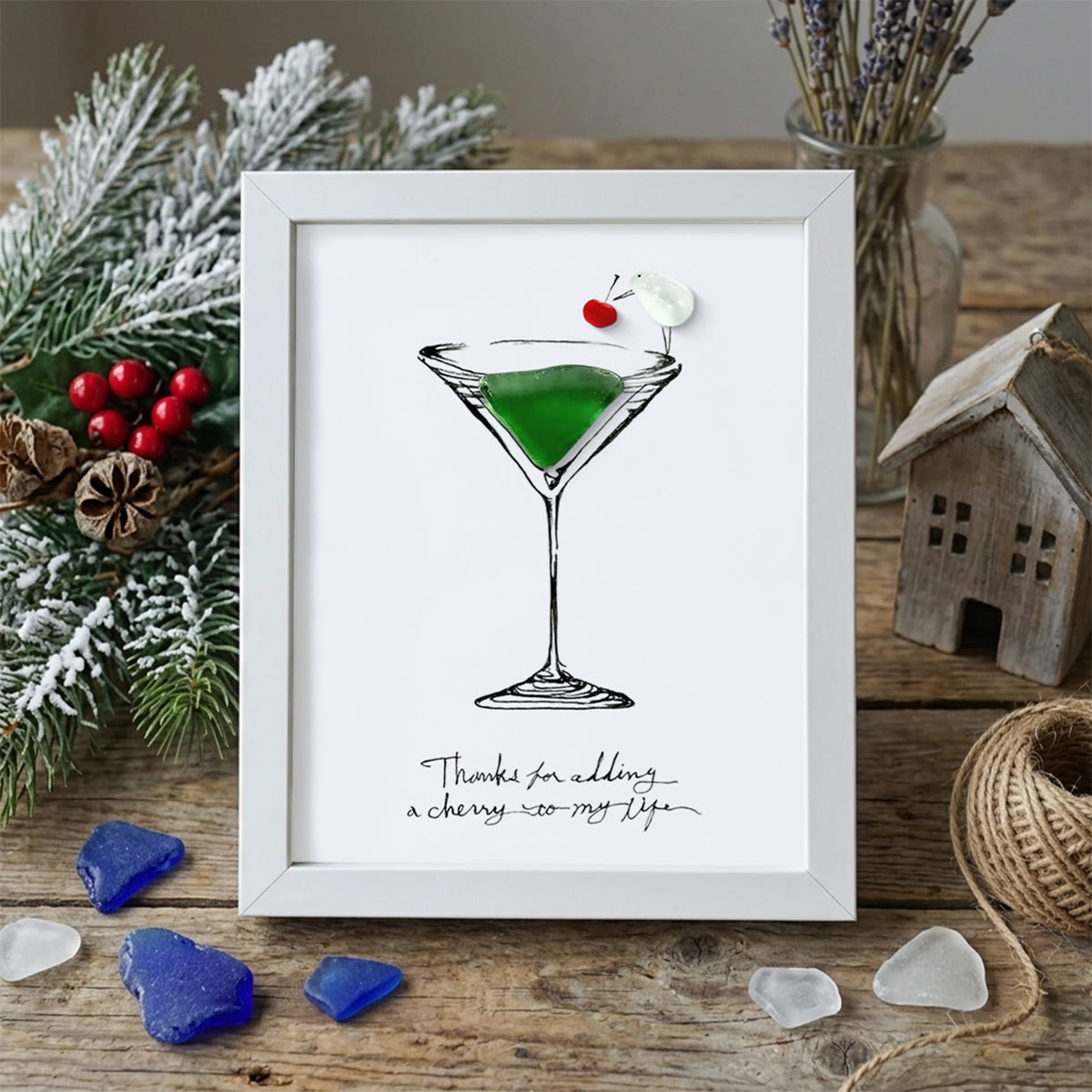 Thanks For Adding A Cherry To My Life Seaglass Card Artwork With Frame - White - 8" X 6" - image 10
