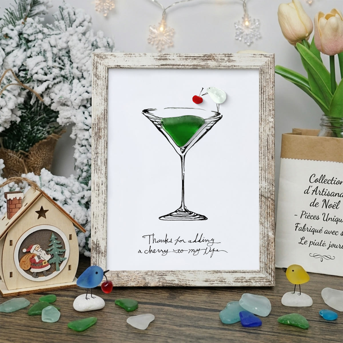 Thanks For Adding A Cherry To My Life Seaglass Card Artwork With Frame - Retro White - 8" X 6" - image 11
