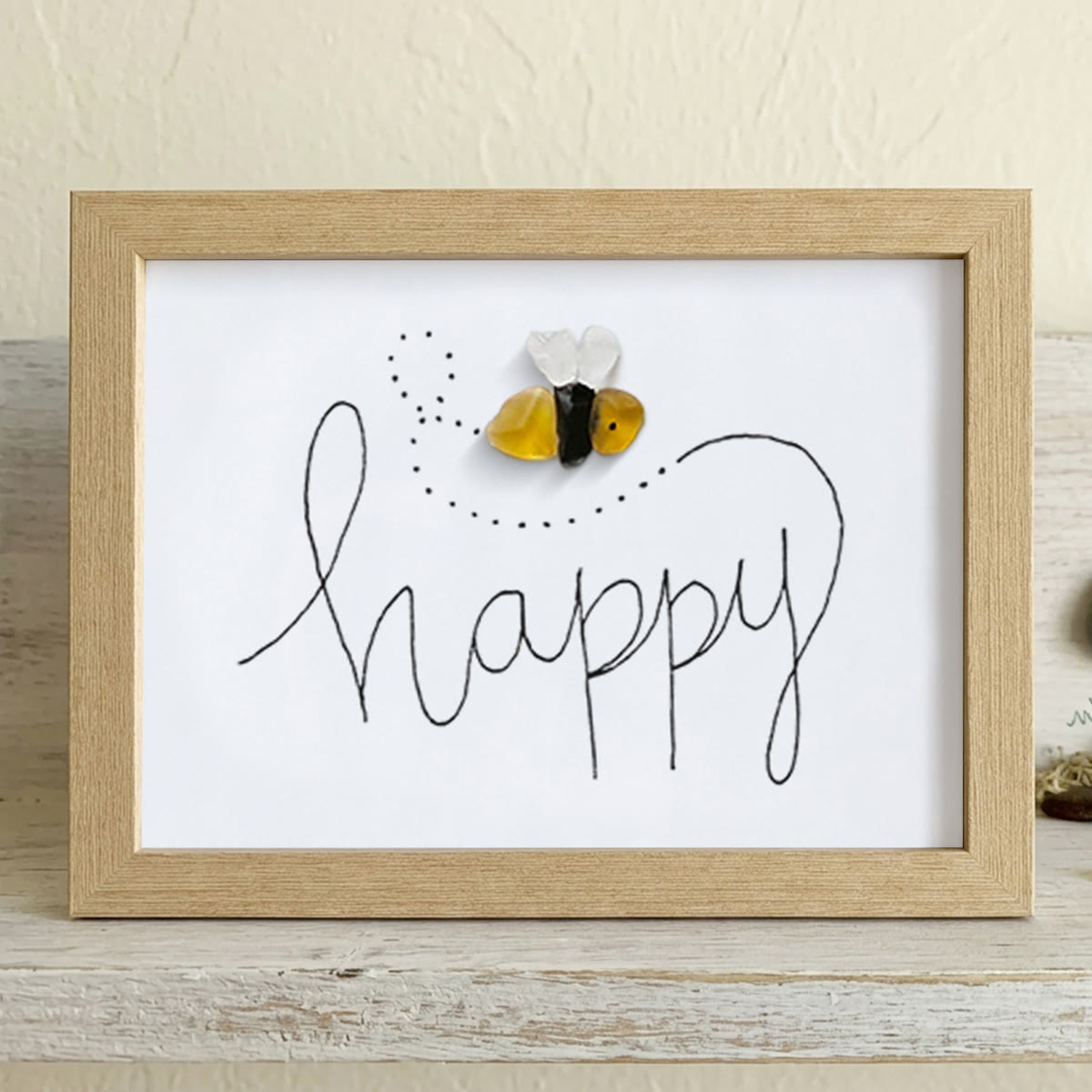 Bee Happy Sea Glass Card Artwork With Frame - Oak - 6" X 8" - image 6