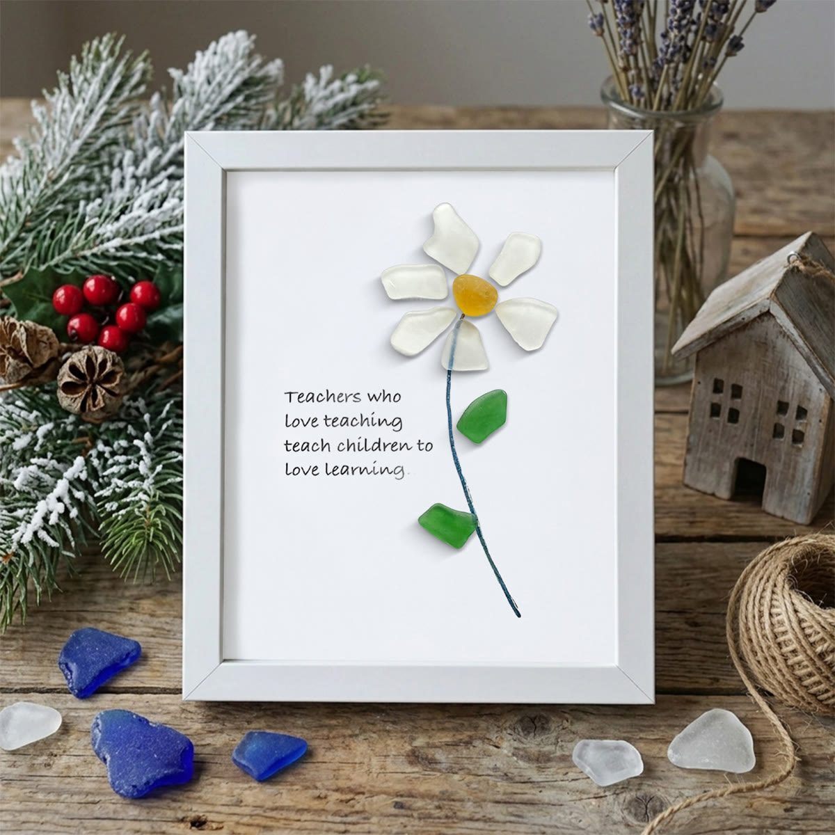 Teacher Gift Daisy Flower Sea Glass Framed Art - White - 8" X 6" - image 12