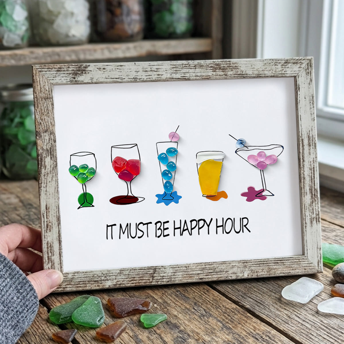 Cocktail Parties Happy Hour Sea Glass Framed Art - Retro White - 6" X 8" - image 10