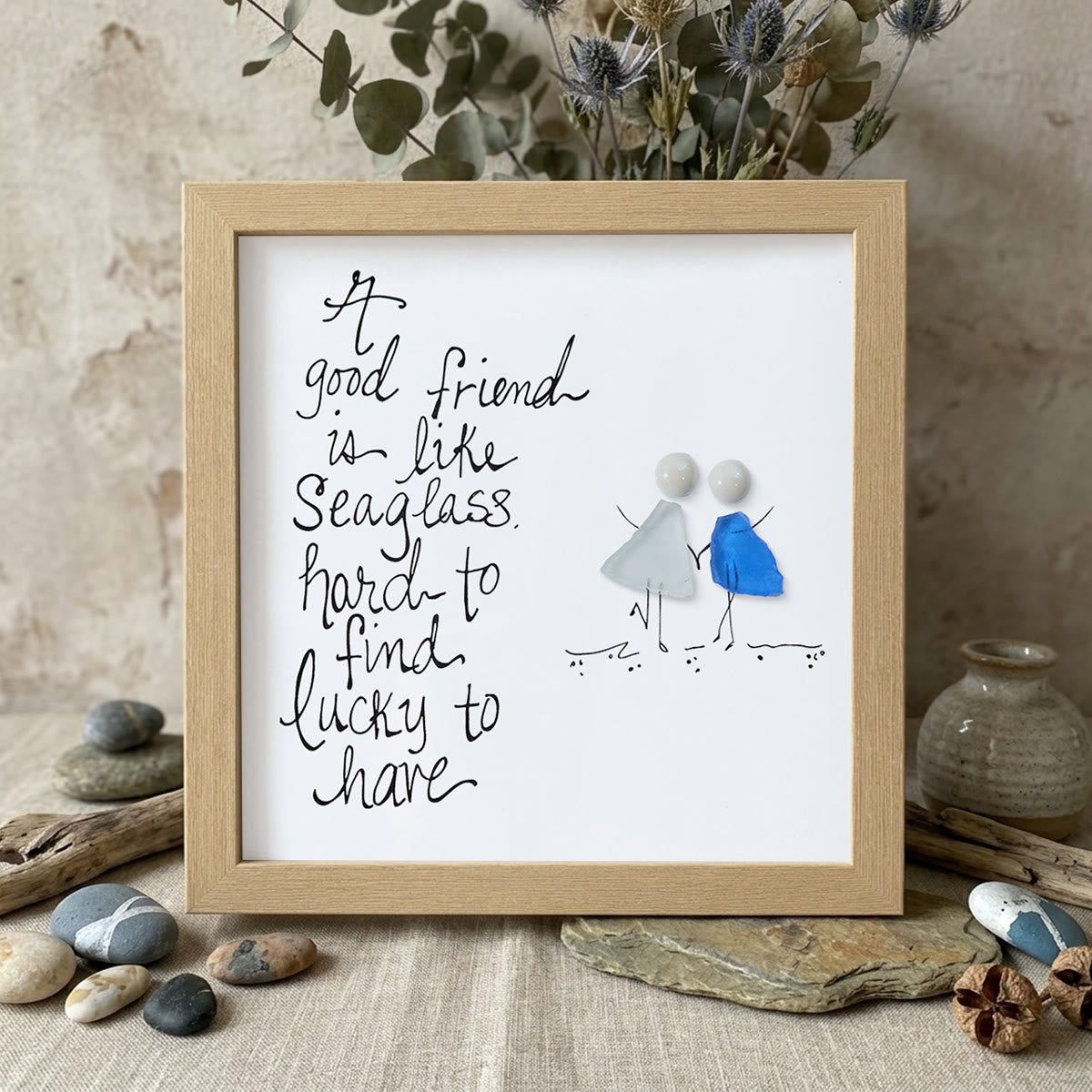 Friendship Quote Good Friend Is Like Sea Glass Framed Art - Oak - 8" X 8" - image 9