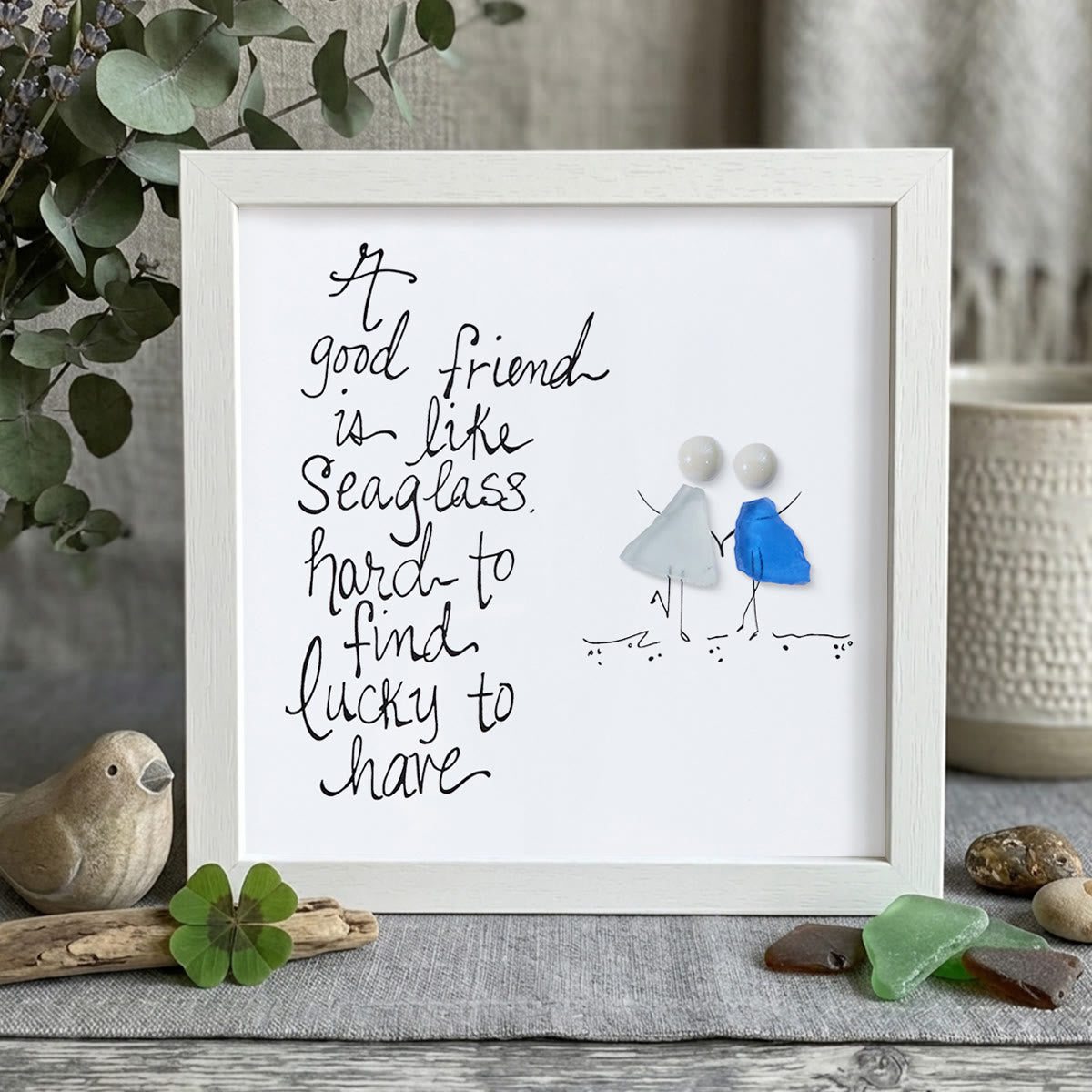 Friendship Quote Good Friend Is Like Sea Glass Framed Art - White - 8" X 8" - image 11