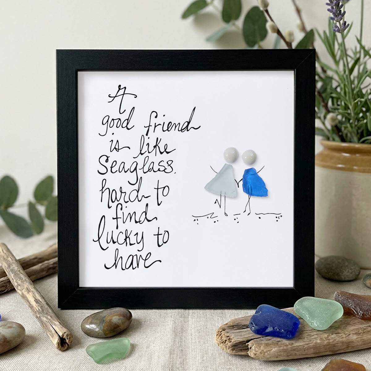 Friendship Quote Good Friend Is Like Sea Glass Framed Art - Black - 8" X 8" - image 10