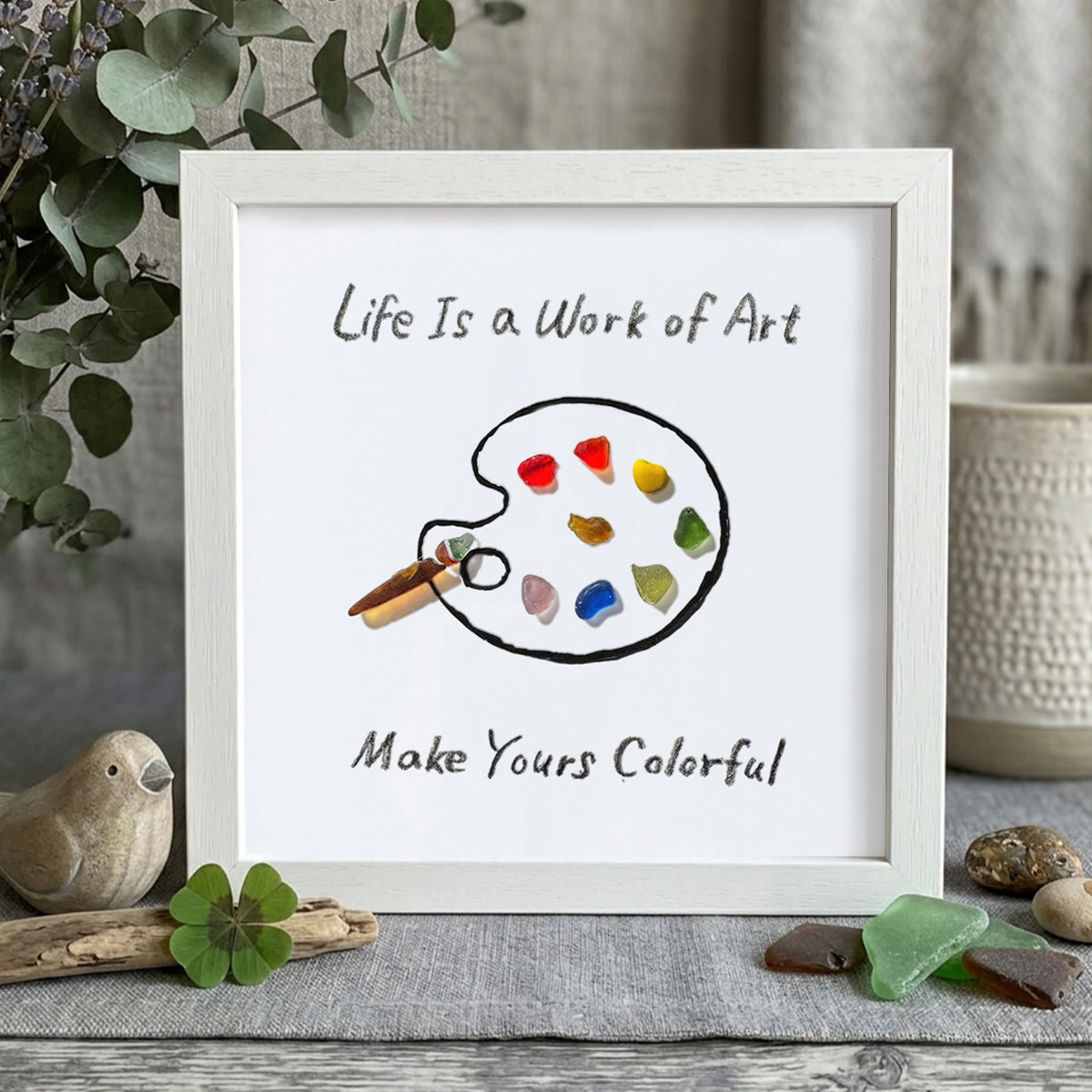Artist's Palette Paint Your Life With Colors Sea Glass Framed Art - White - 8" X 8" - image 8
