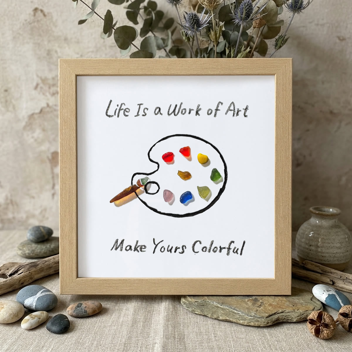 Artist's Palette Paint Your Life With Colors Sea Glass Framed Art - Oak - 8" X 8" - image 6