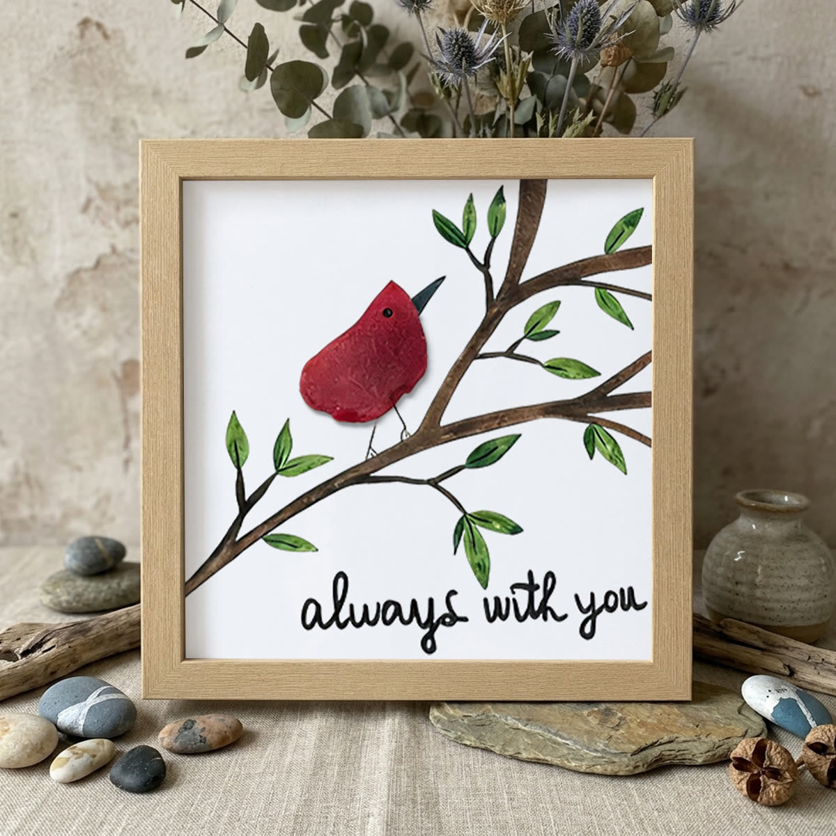 Always With You Cardinal Bird Sea Glass Framed Art - Oak - 8" X 8" - image 8