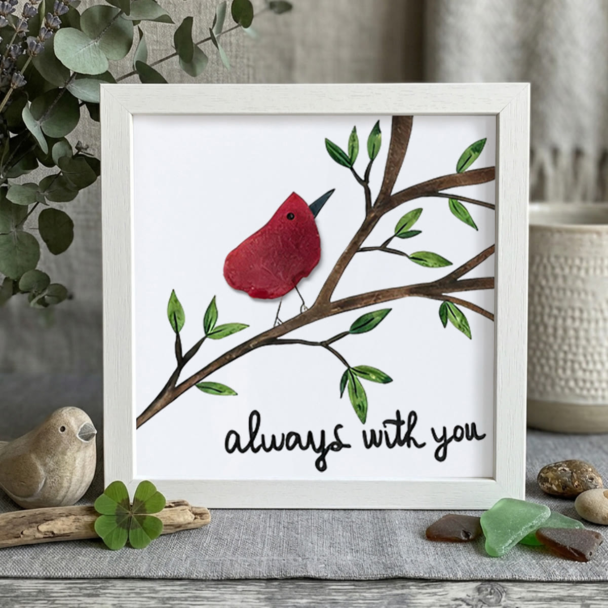 Always With You Cardinal Bird Sea Glass Framed Art - White - 8" X 8" - image 10