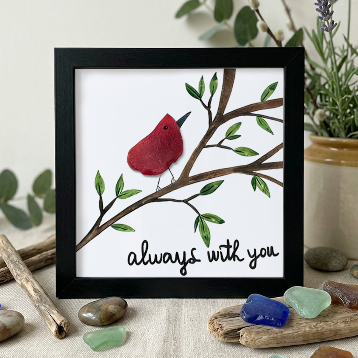 Always With You Cardinal Bird Sea Glass Framed Art - Black - 8" X 8" - image 9