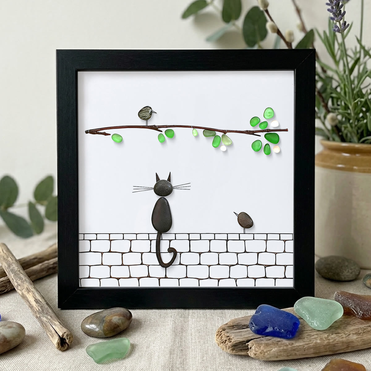 Cat Sea Glass Framed Art - Black - 8" X 8" - image 10