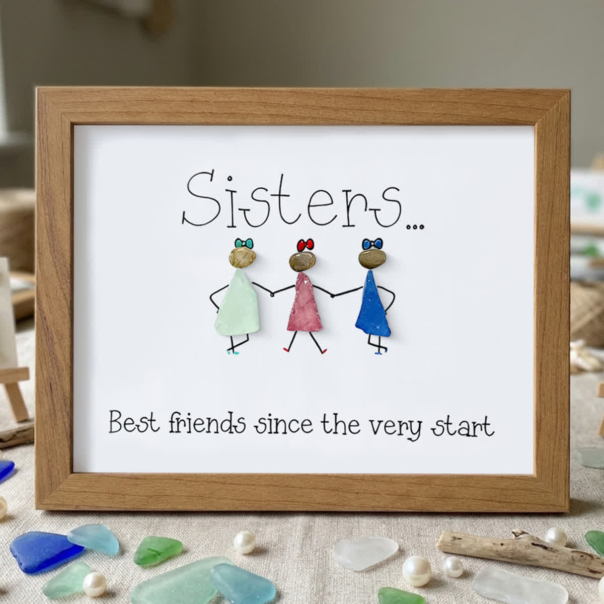 Sisters Are Best Friends Sea Glass Framed Art - Walnut Brown - 6" X 8" - image 12