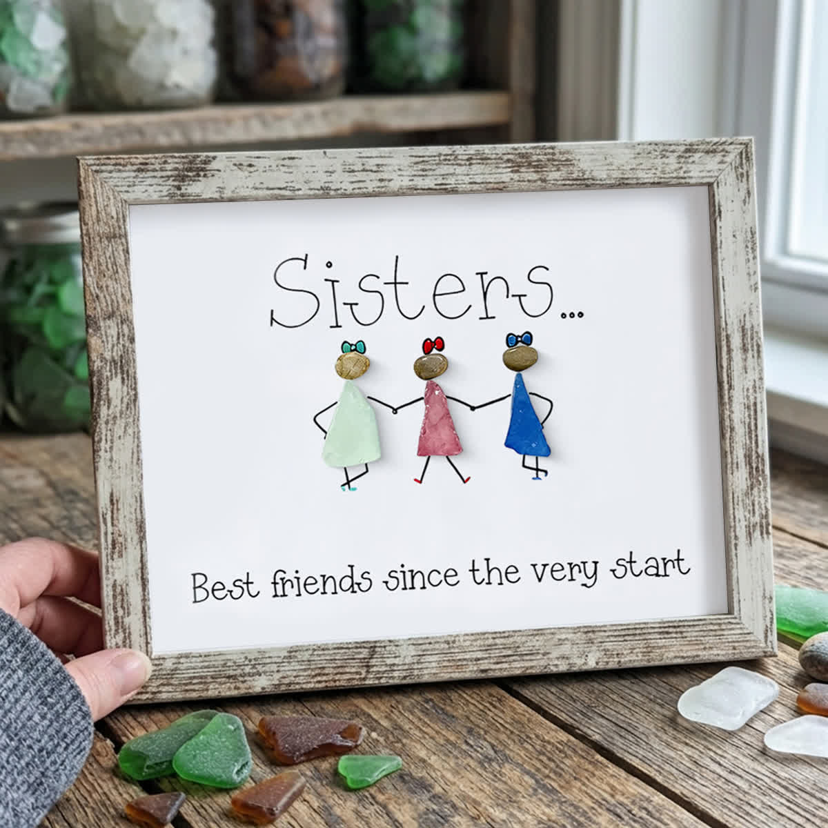 Sisters Are Best Friends Sea Glass Framed Art - Retro White - 6" X 8" - image 15