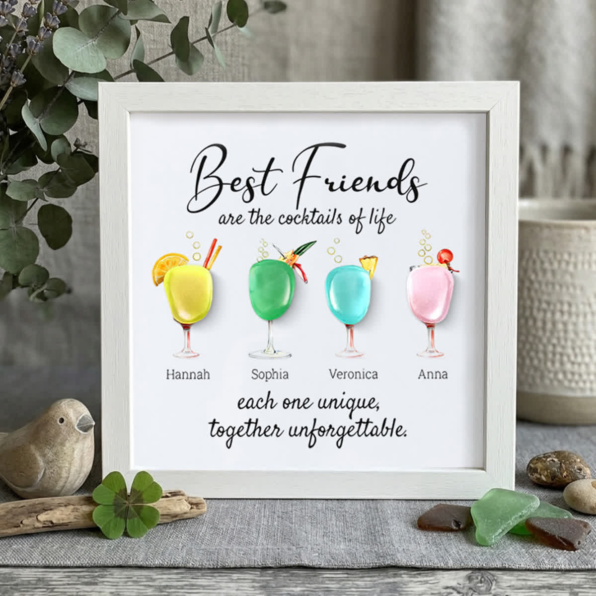 Best Friends Friendship Gift Seaglass Card Artwork With Frame - White - 8" X 8" - image 10