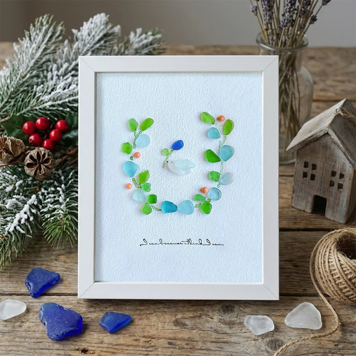 Serenity in Bloom Flower and Bird Sea Glass Framed Art - White - 8" X 6" - image 16