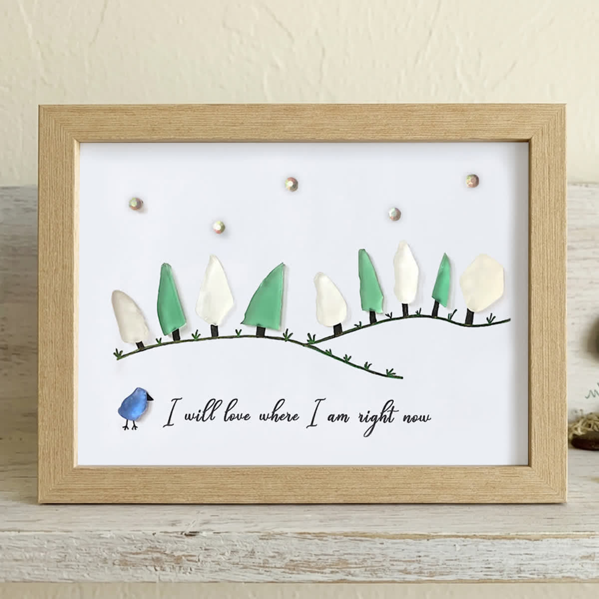 I Love Where I Am Right Now Sea Glass Framed Art - Oak - 6" X 8" - image 14