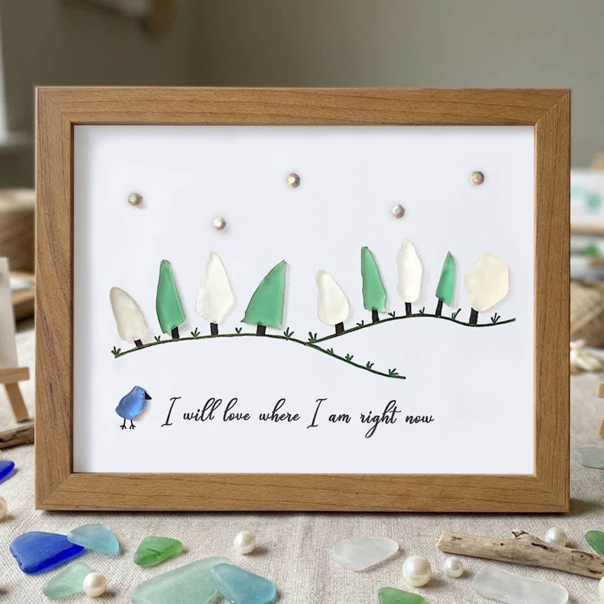 I Love Where I Am Right Now Sea Glass Framed Art - Walnut Brown - 6" X 8" - image 15