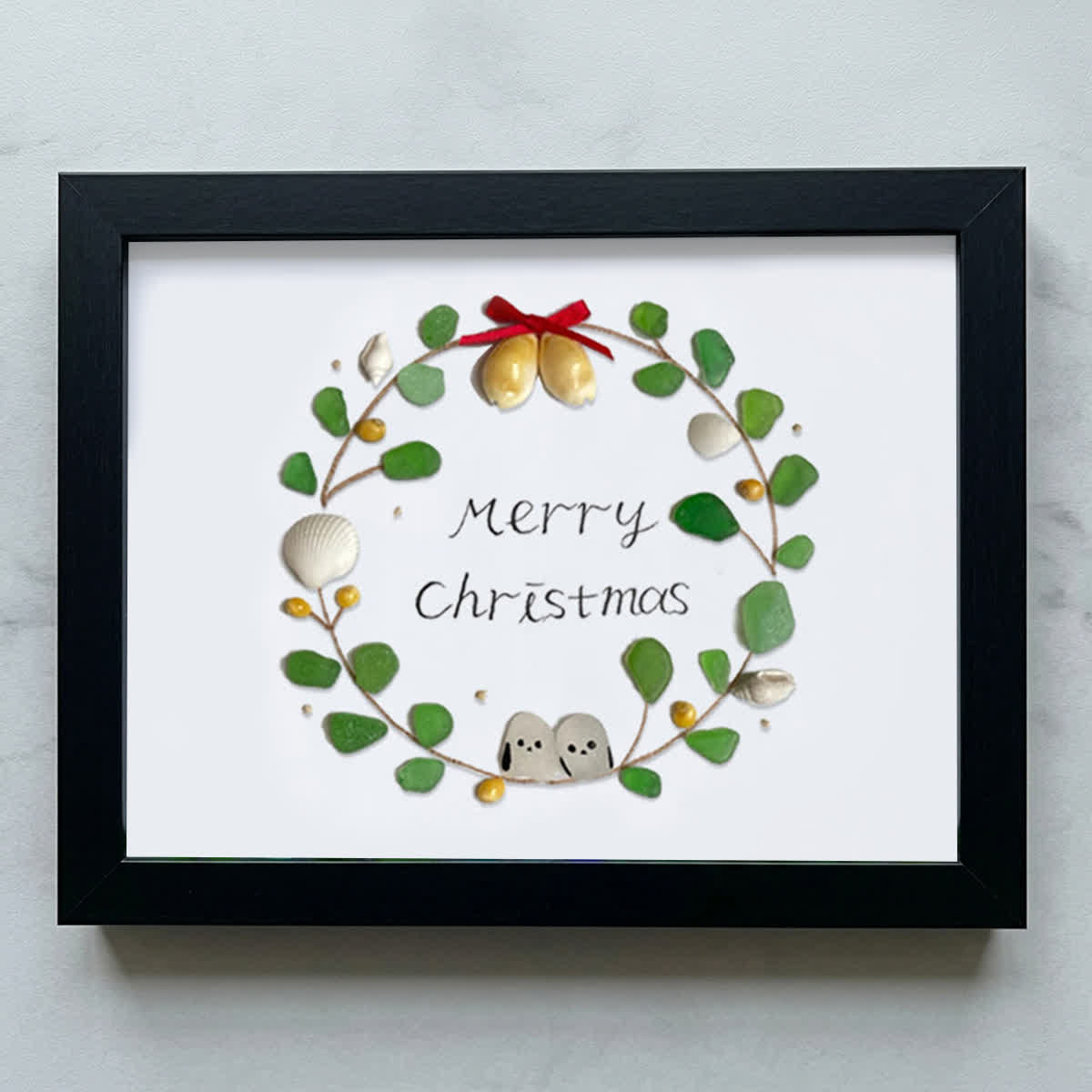 Christmas Wreath Holiday Harmony Sea Glass Framed Art - Black - 6" X 8" - image 16