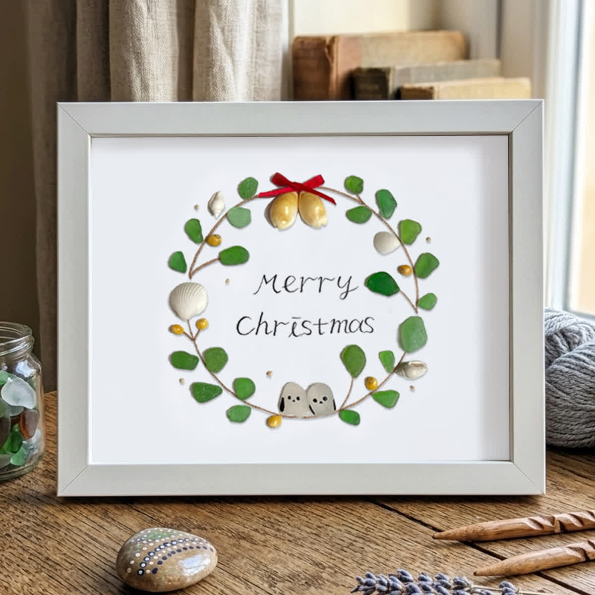 Christmas Wreath Holiday Harmony Sea Glass Framed Art - White - 6" X 8" - image 17