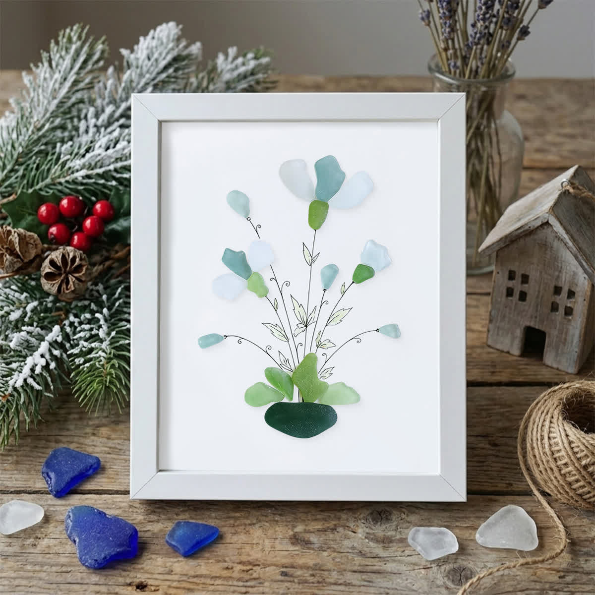 Whimsical Bouquet Flower Sea Glass Framed Art - White - 6" X 8" - image 16