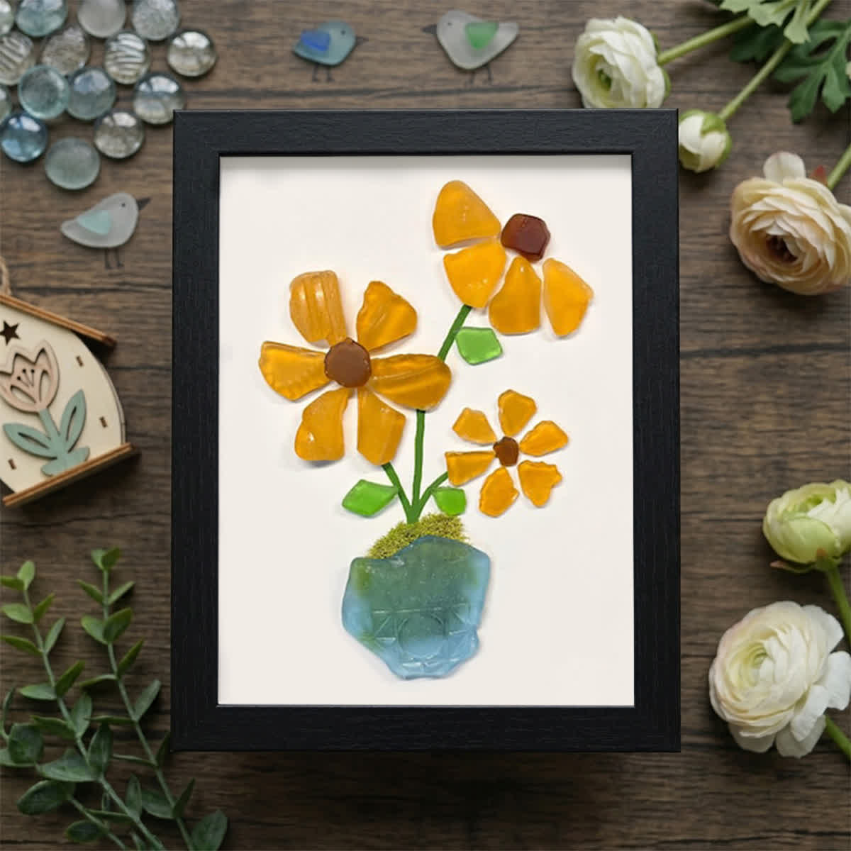 Sunshine Blooms Sea Glass Framed Art - Black - 6" X 8" - image 10
