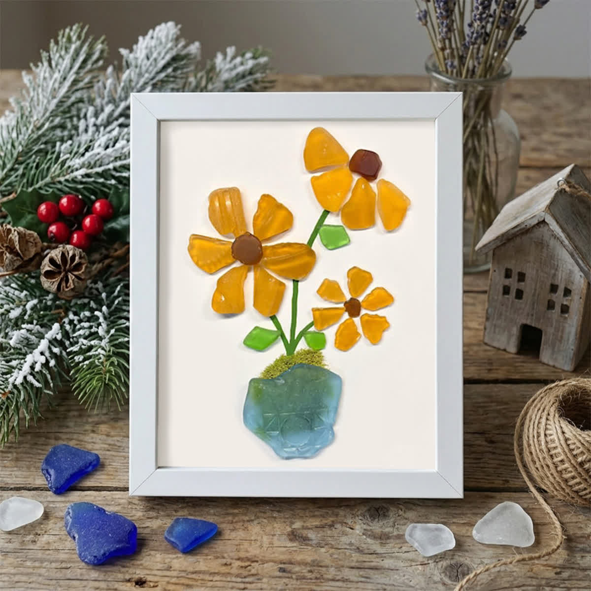 Sunshine Blooms Sea Glass Framed Art - White - 6" X 8" - image 11