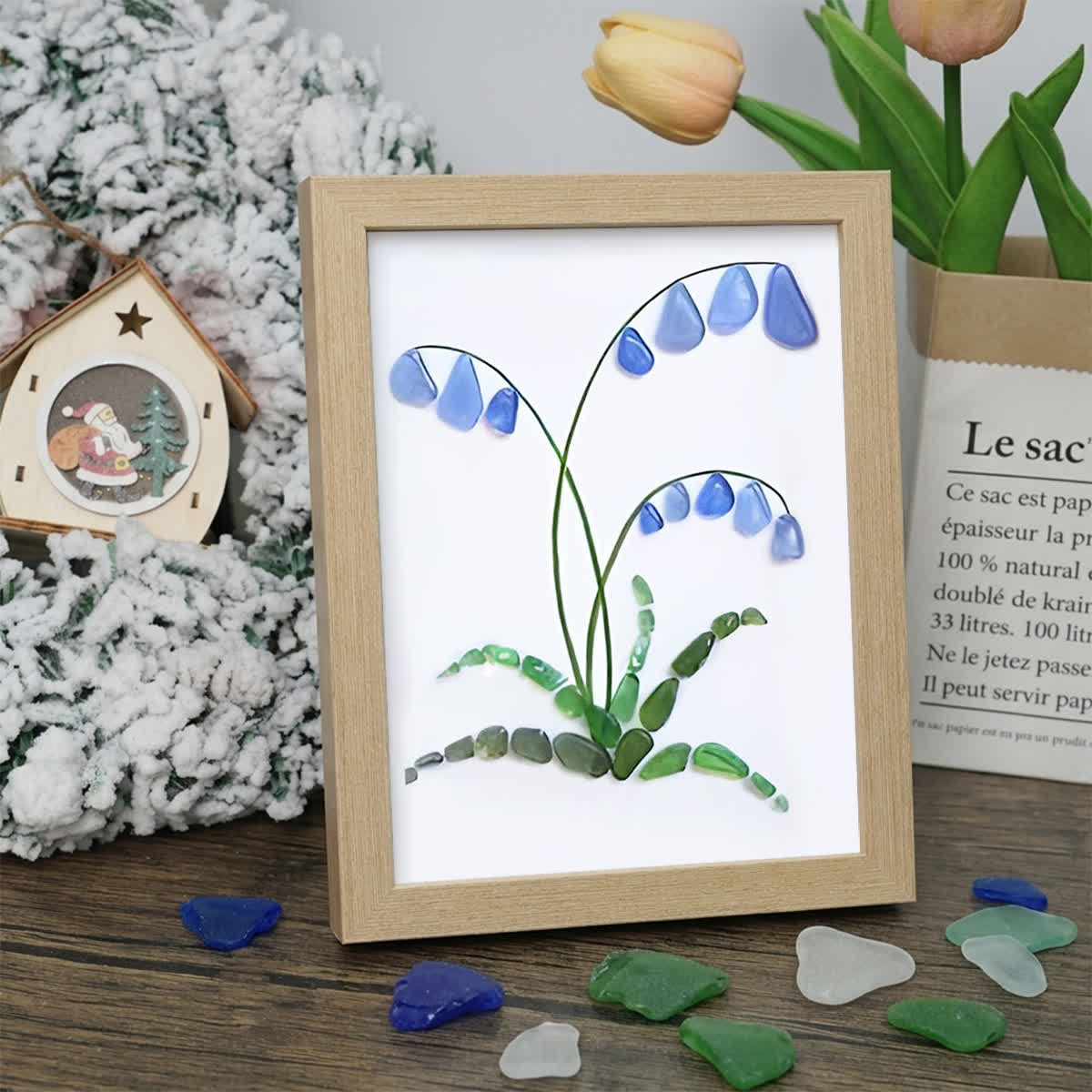 Bluebell Elegance Sea Glass Framed Art - Oak - 6" X 8" - image 9