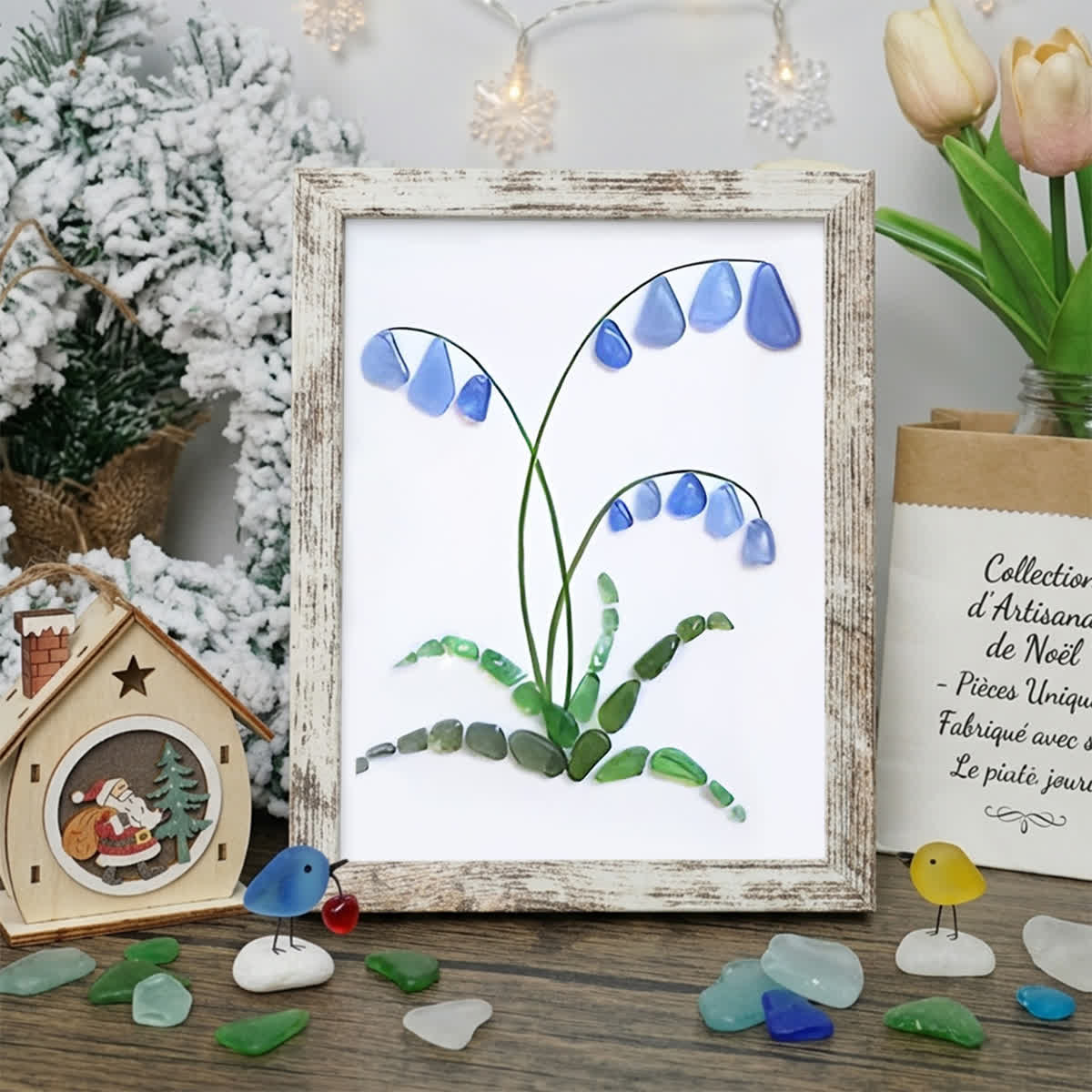 Bluebell Elegance Sea Glass Framed Art - Retro White - 6" X 8" - image 13