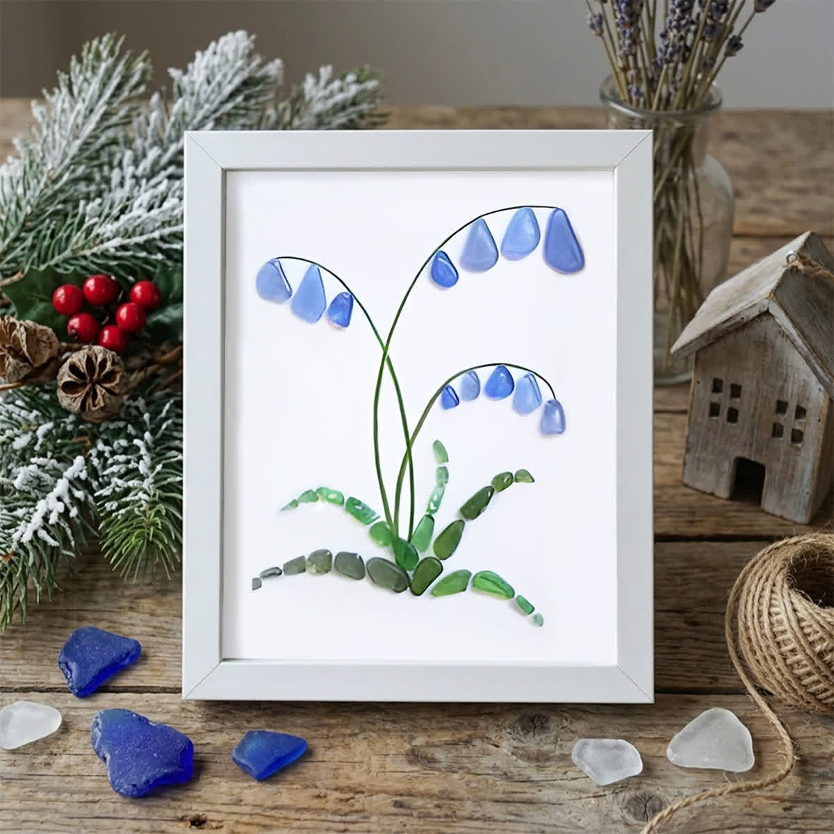 Bluebell Elegance Sea Glass Framed Art - White - 6" X 8" - image 12