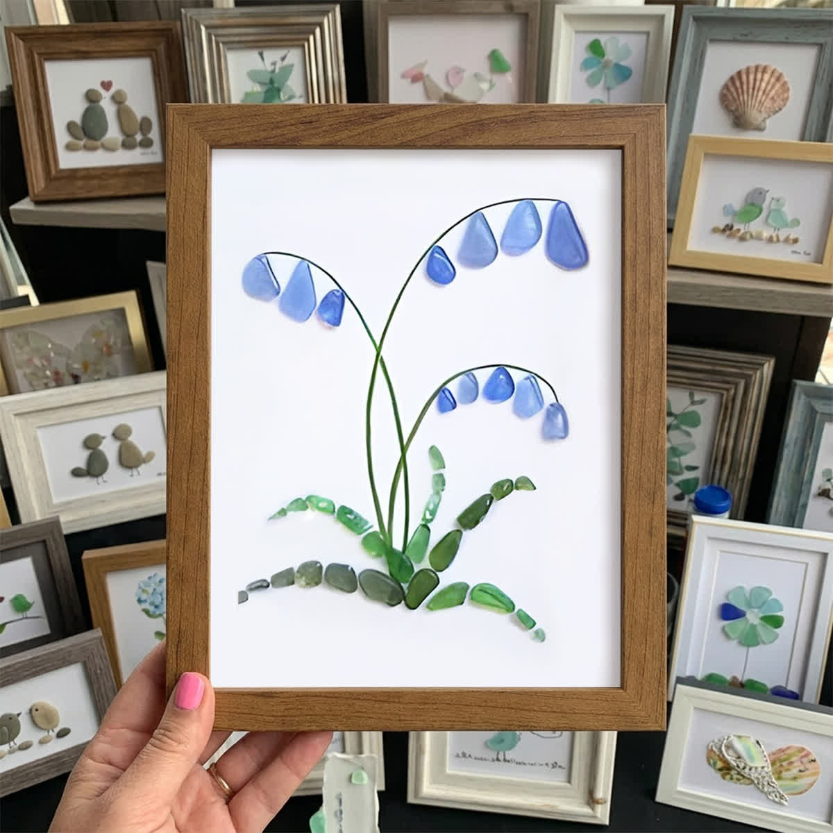 Bluebell Elegance Sea Glass Framed Art - Walnut Brown - 6" X 8" - image 10