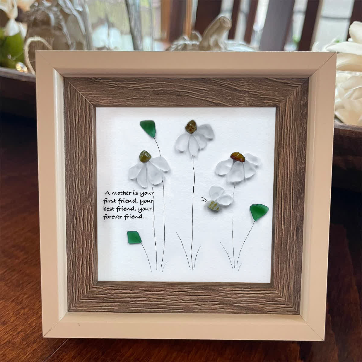 シーグラスアート＃203 marmomomama Gift For Mom Sea Glass Framed Art – gleamari