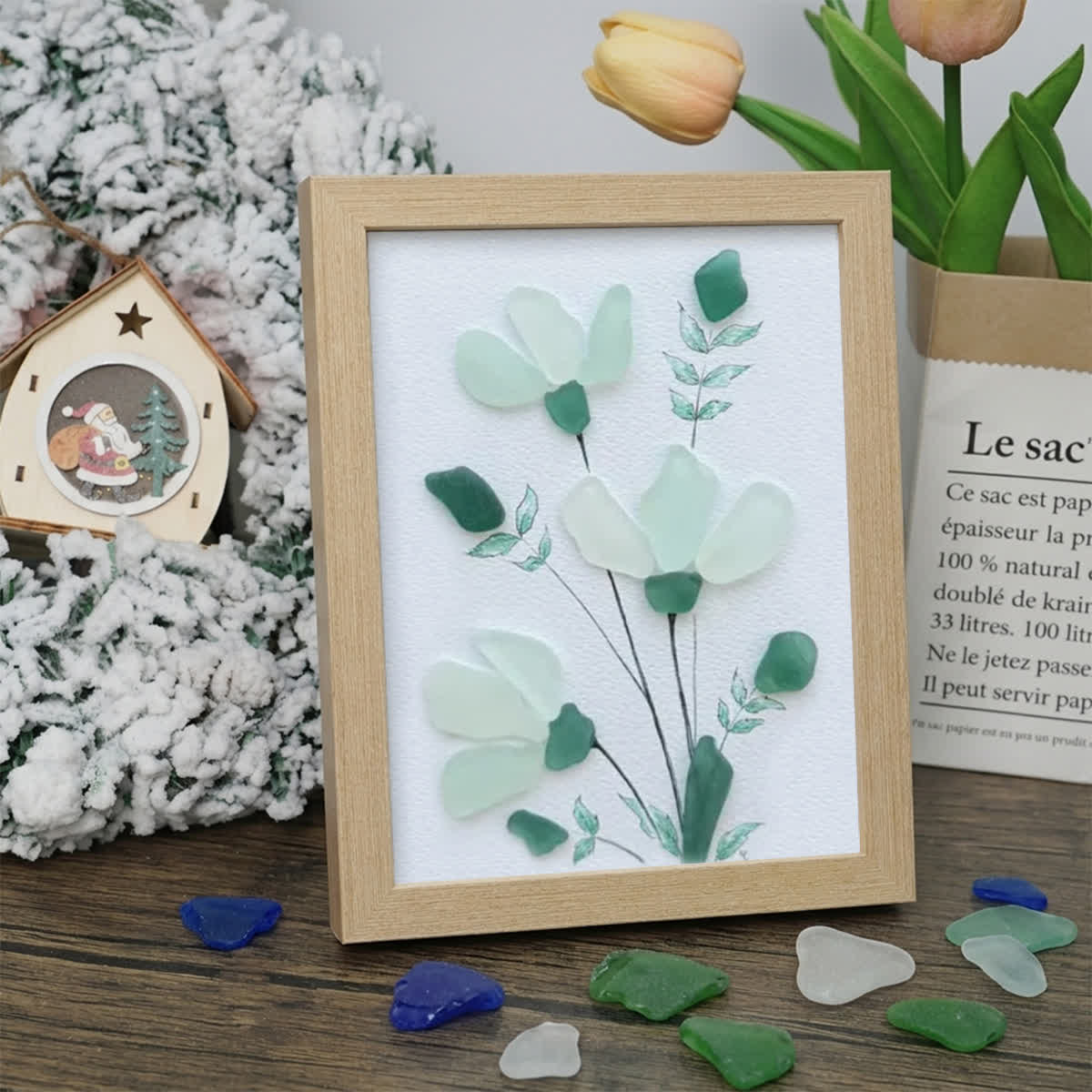 Whispering Blooms Sea Glass Framed Art - Oak - 6" X 8" - image 8