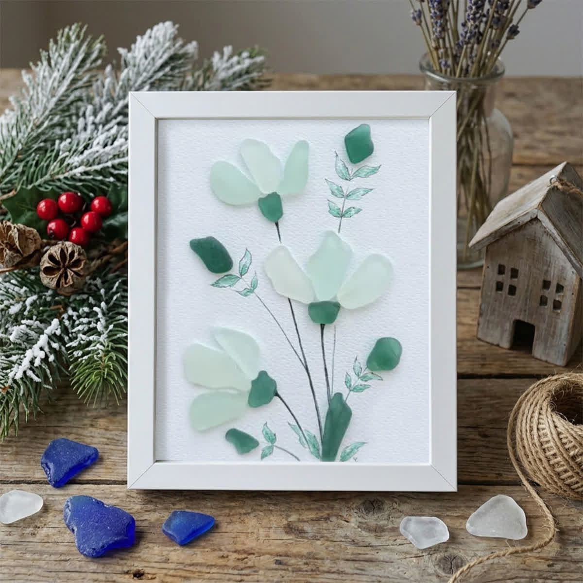 Whispering Blooms Sea Glass Framed Art - White - 6" X 8" - image 11