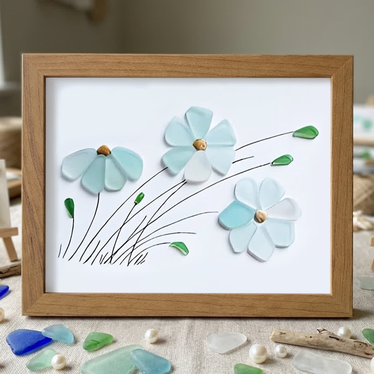 Blossoming Breeze Sea Glass Framed Art - Walnut Brown - 6" X 8" - image 17