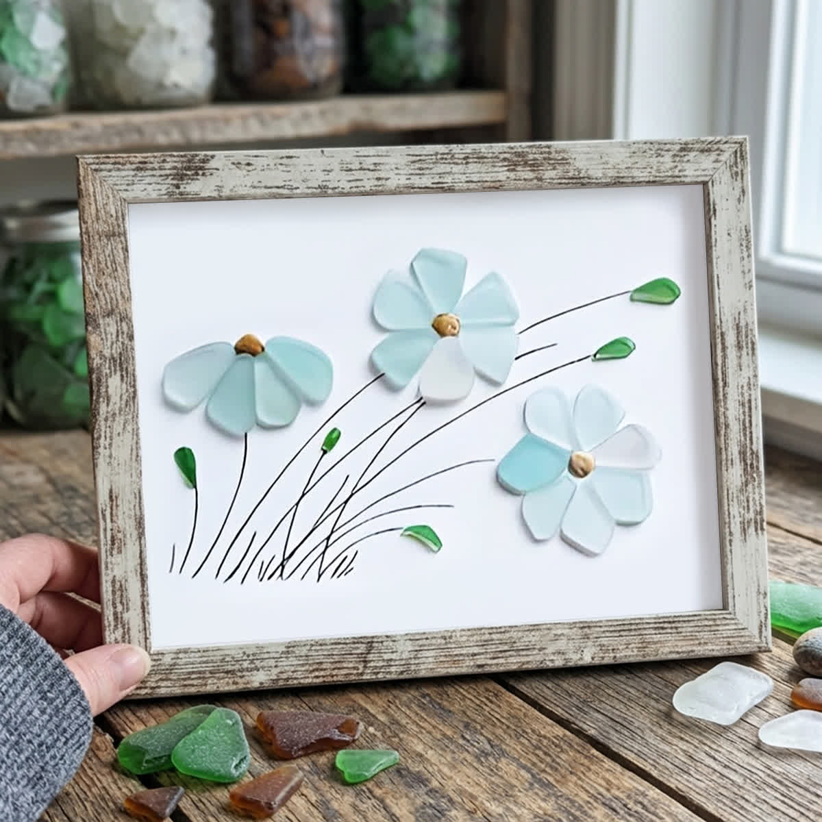 Blossoming Breeze Sea Glass Framed Art - Retro White - 6" X 8" - image 18