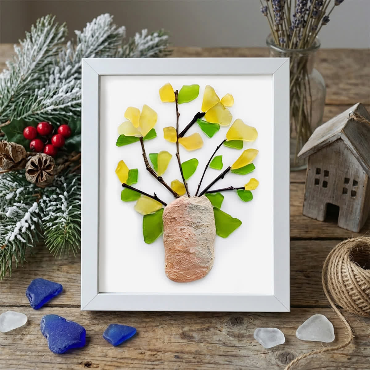Yellow Flowers Blooms Sea Glass Framed Art - White - 6" X 8" - image 14